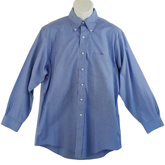 Brooks Brothers Men's L Check Shirt Blue & White Button Pocket Drop Tail Cotton - Picture 2 of 11
